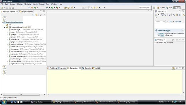 Selenium Tutorial – Give Project name as GooglePageRankFinder