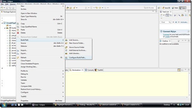 Selenium Tutorial – Configure Build Path option to add required selenium libraries