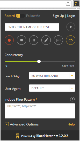 blaze meter chrome extension for web load testing