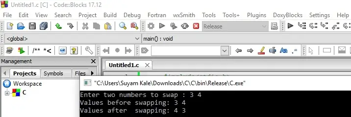 Program to Swap Two Integers - Output